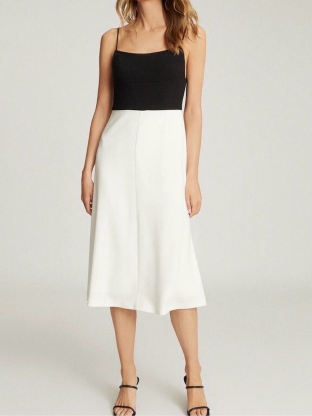 Reiss Black and White Two-Tone Midi Dress